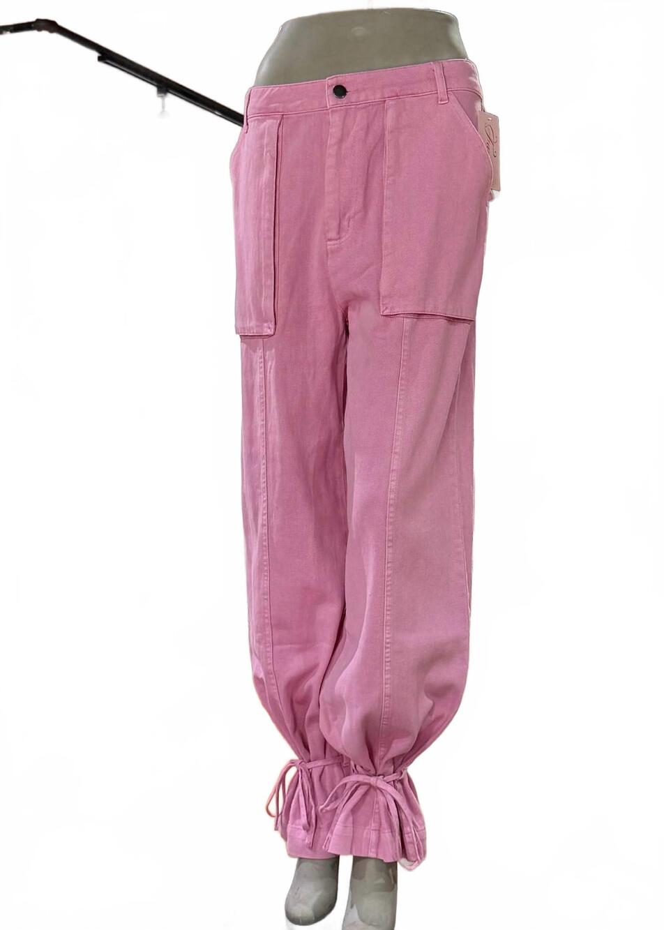 NEW DOUBLE ZERO women's tied with a bow cargo pant in bubblegum